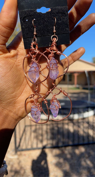 Purple Aura Quartz & Copper Infinity Earrings