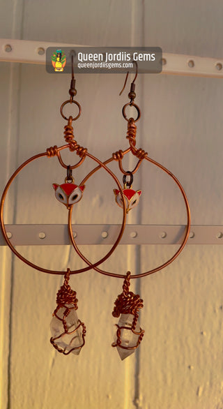 Clear Quartz & Copper Fox Earrings