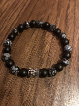 Snowflake Obsidian & Black Onyx Buddha Bracelet